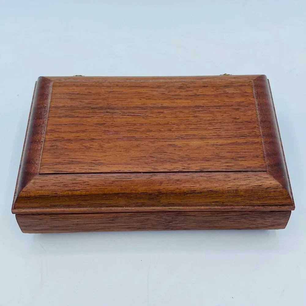 Vintage Hand Crafted Small Rectangular Wooden Trinket Jewelry Box w/ Hinges